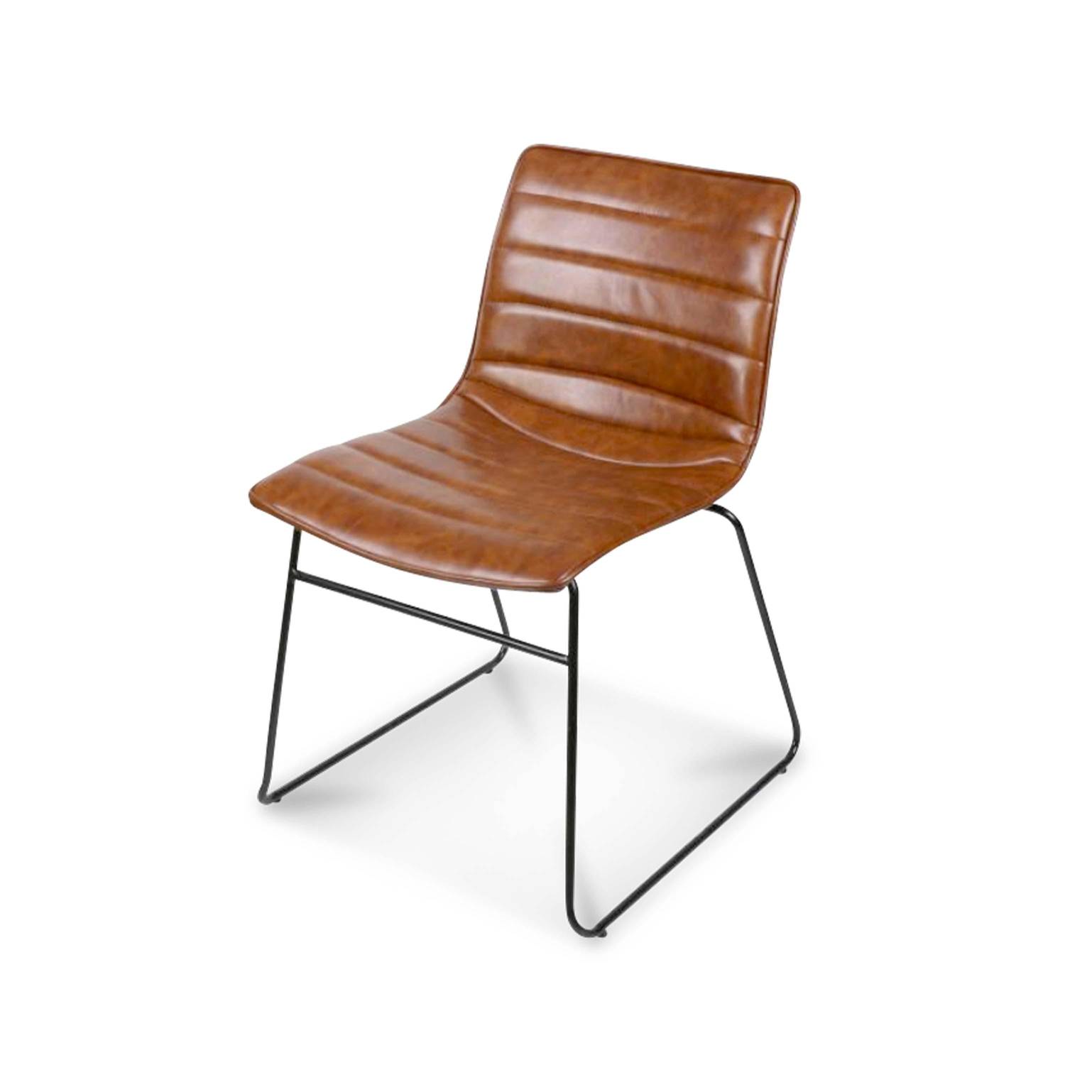 Set van 4 stoelen, kunstleer, metalen poten -  Bruin Photo3