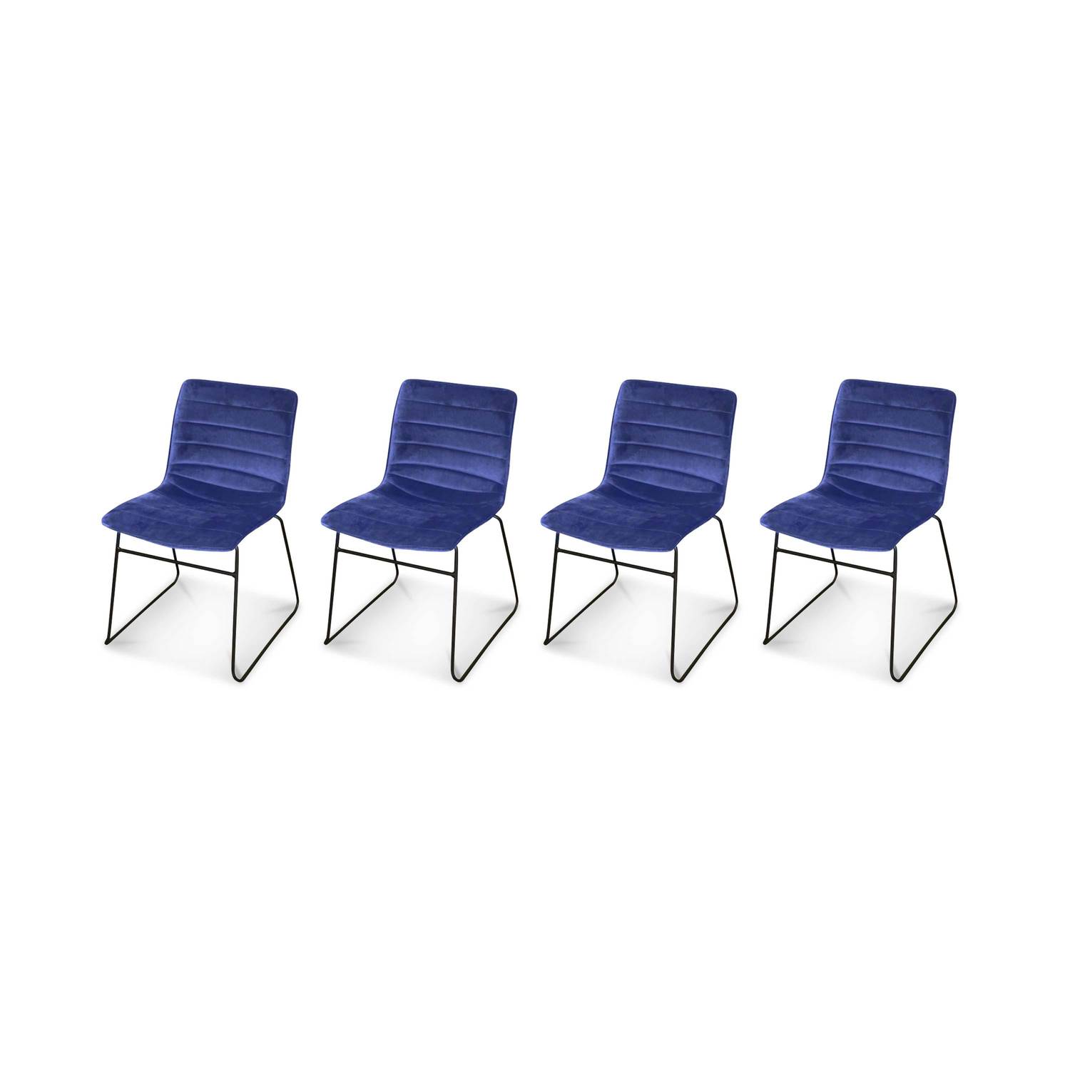 Set van 4 velours stoelen met metalen poten - Blauw Photo4