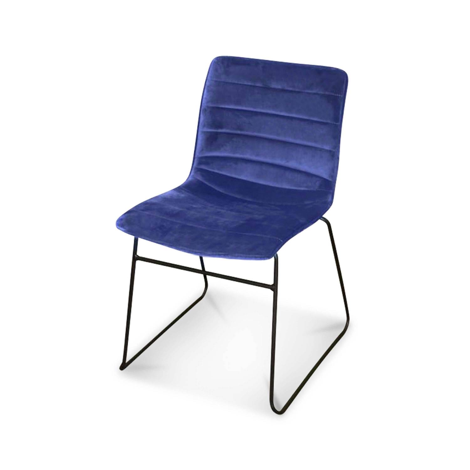 Set van 4 velours stoelen met metalen poten - Blauw Photo5