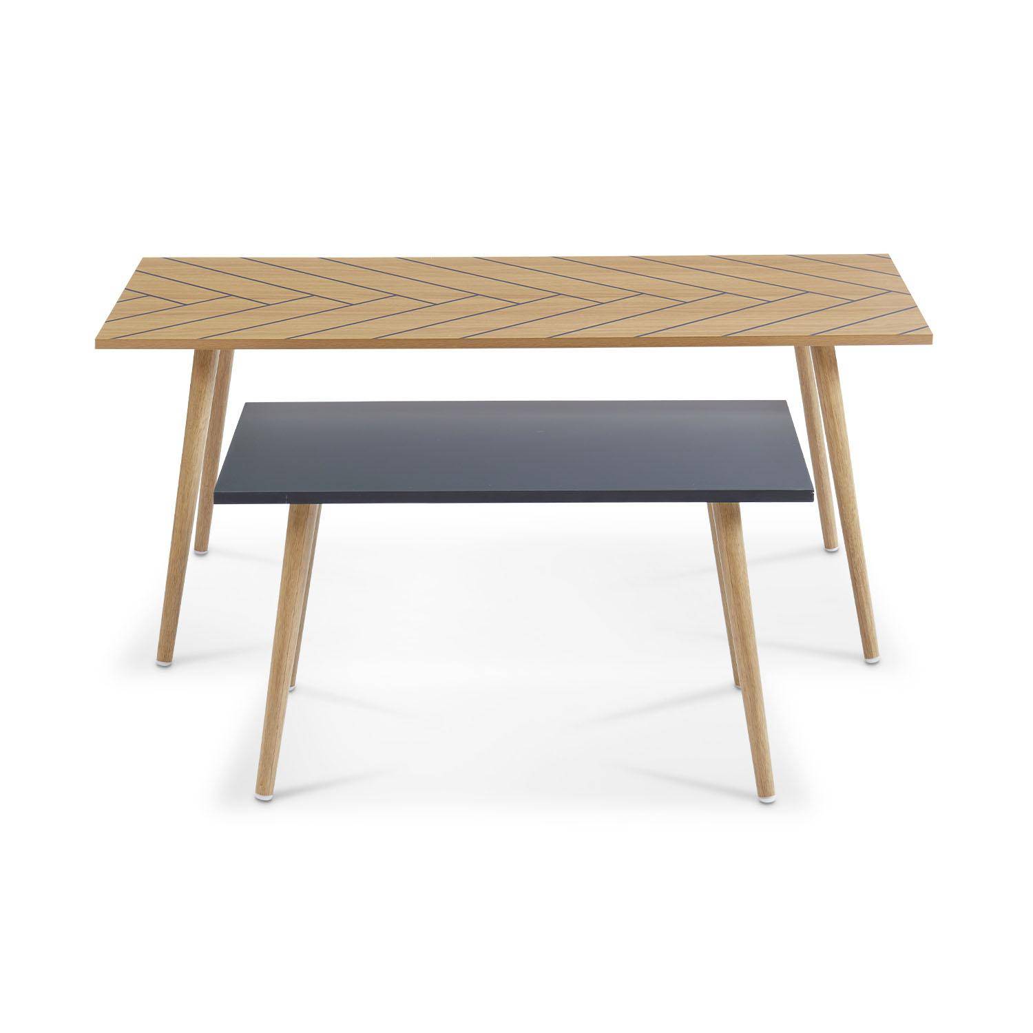 Set di 2 tavolini da caffè, colore naturale e grigio - 110x50x45,5cm e 70x40x39cm - Etnik - struttura in legno massello di eucalipto, design scandinavo Photo2