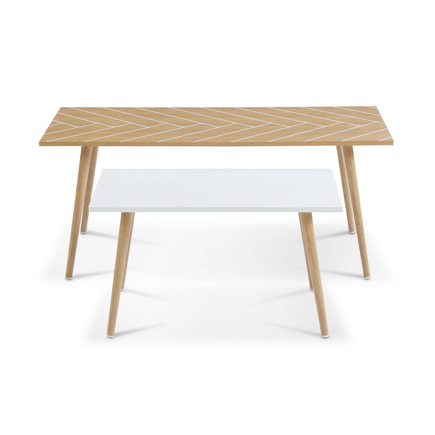 Set di 2 tavolini da caffè, colore naturale e bianco - 110x50x45,5cm e 70x40x39cm - Etnik - struttura in legno massello di eucalipto, design scandinavo Photo2