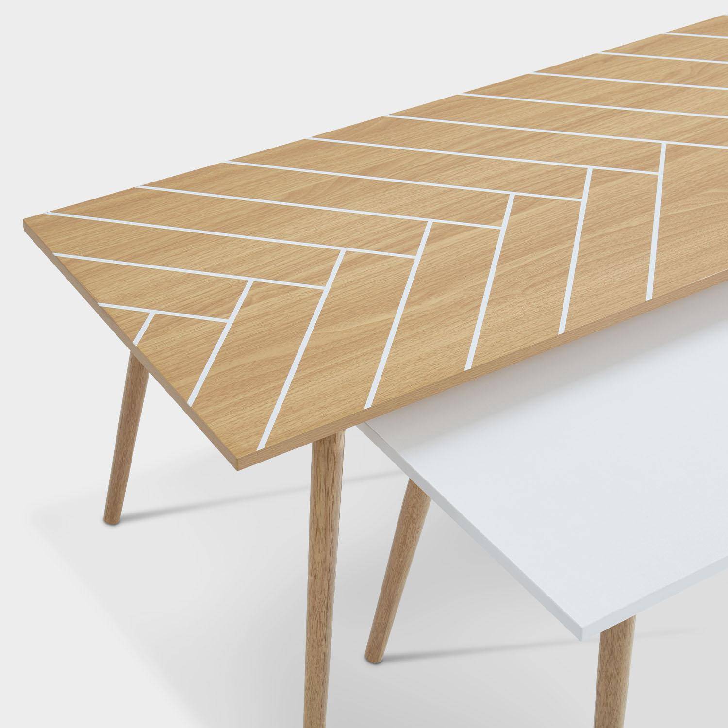Set di 2 tavolini da caffè, colore naturale e bianco - 110x50x45,5cm e 70x40x39cm - Etnik - struttura in legno massello di eucalipto, design scandinavo Photo3