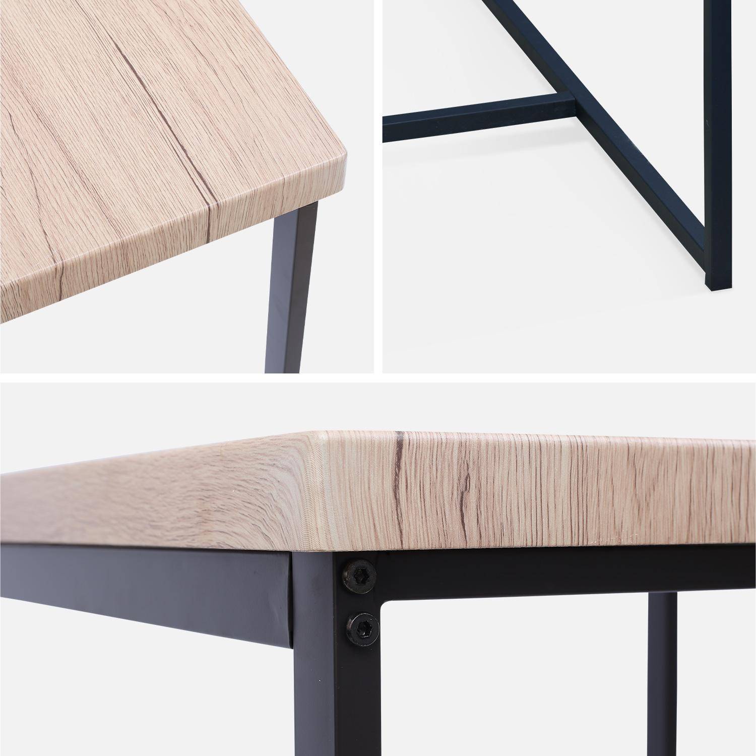 Conjunto mesa alta rectangular LOFT con 4 taburetes de barra, en acero e imitación madera, de diseño Photo6