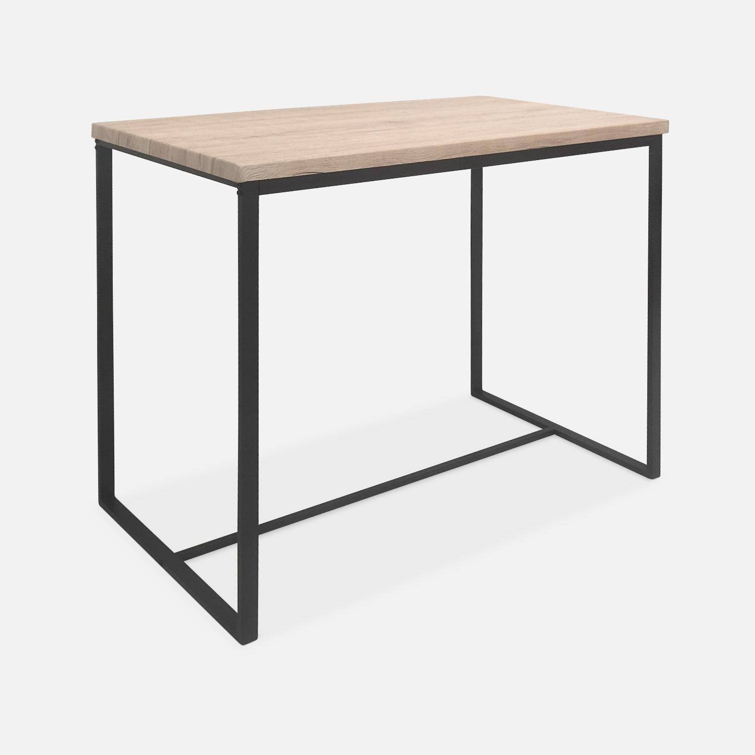 Conjunto mesa alta rectangular LOFT con 4 taburetes de barra, en acero e imitación madera, de diseño,sweeek,Photo4