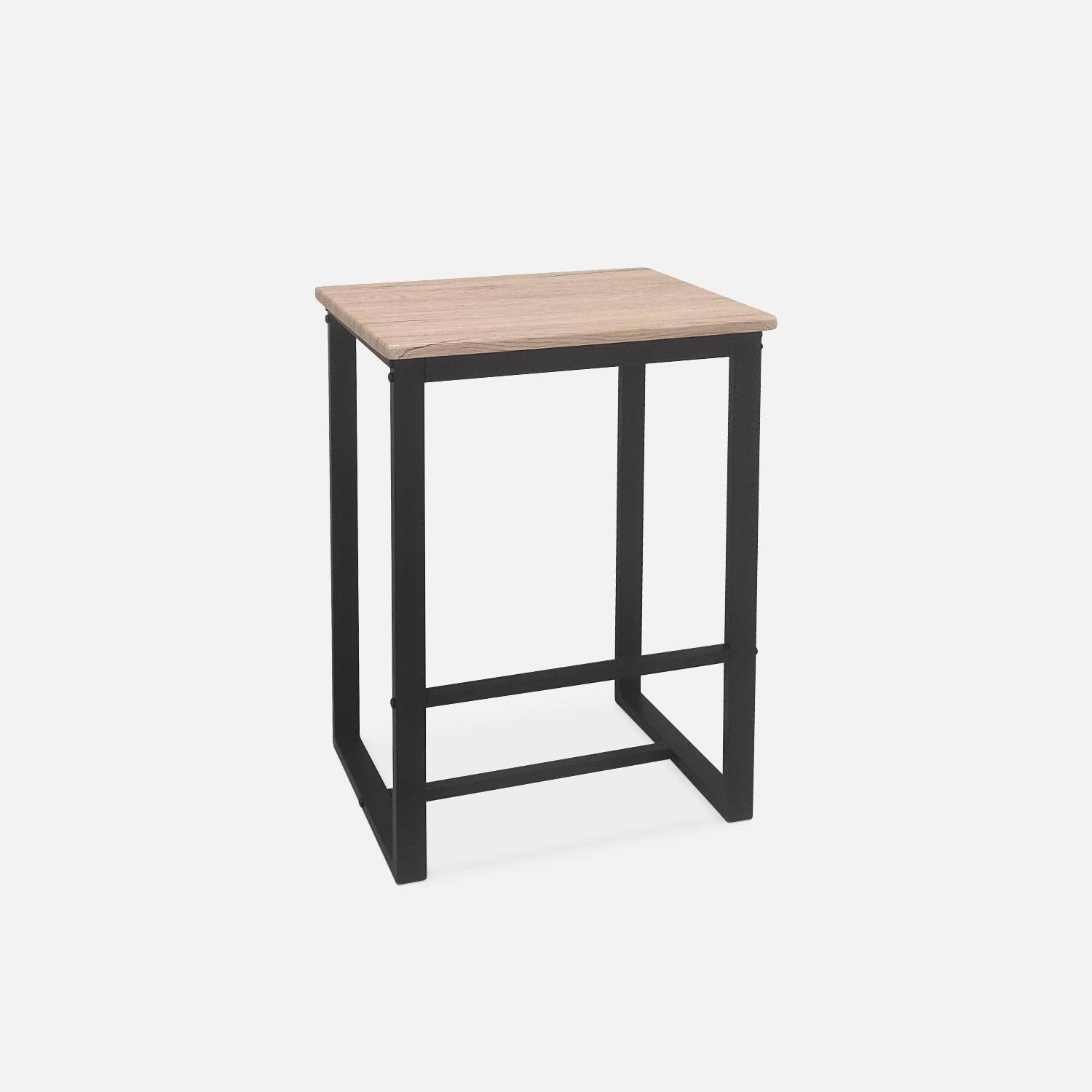 Conjunto mesa alta rectangular LOFT con 4 taburetes de barra, en acero e imitación madera, de diseño,sweeek,Photo5