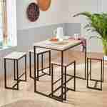 Set table haute rectangulaire LOFT avec 4 tabourets de bar, acier et bois, encastrable, design Photo1