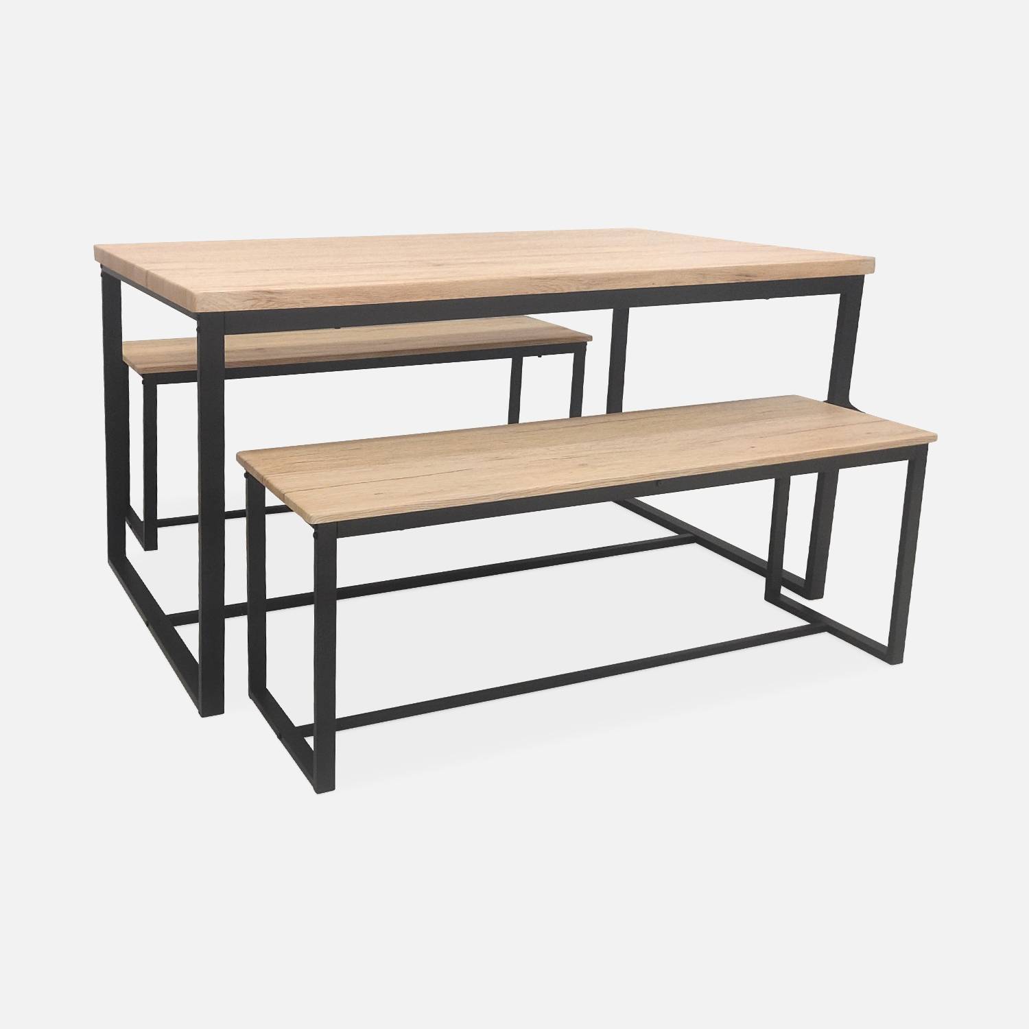 Set table + 2 bancs en acier marron mat  | sweeek