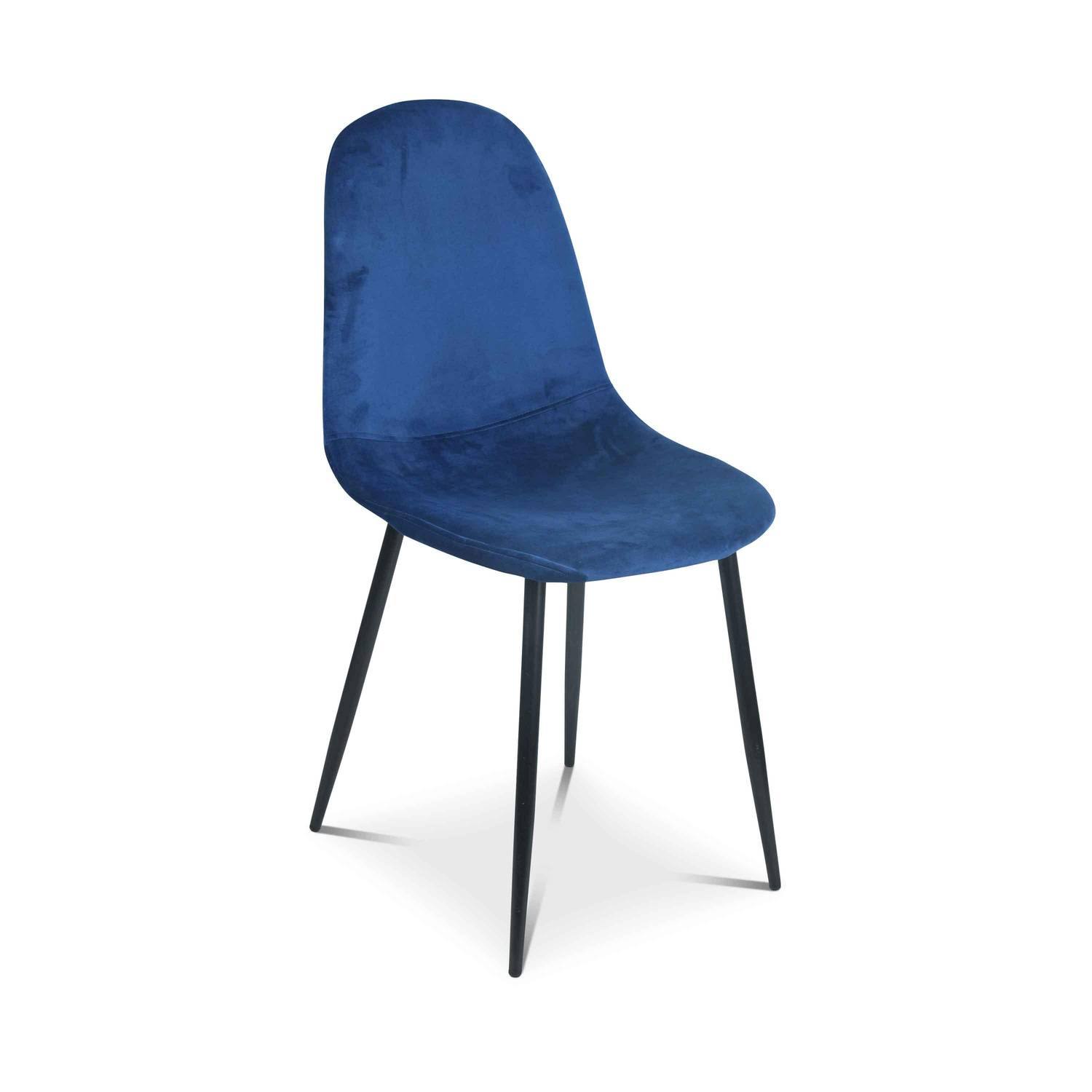 Set van 4 stoelen - Bombay - velours stoelen, metalen poten, vintage, comfortabel, design, stalen onderstel, B44xD53 x H88cmn - Blauw Photo4
