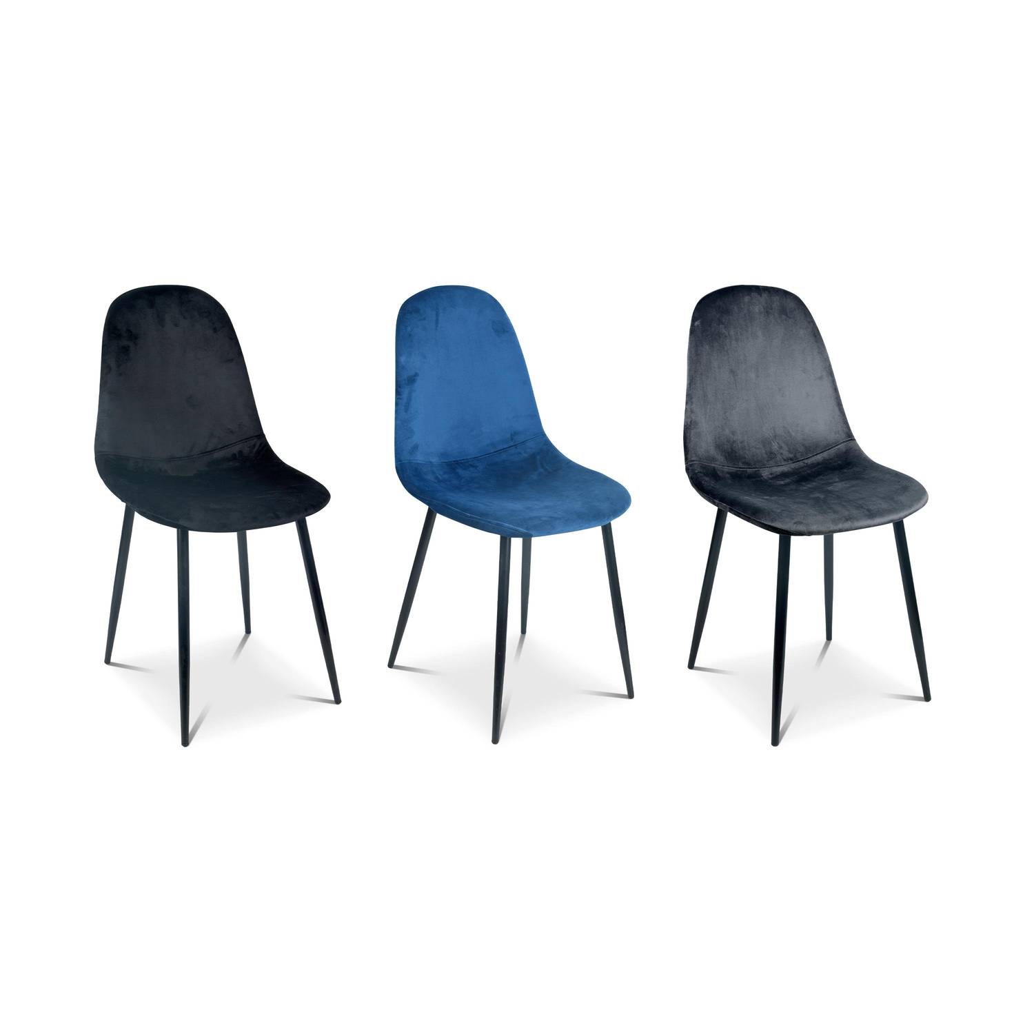Set van 4 stoelen - Bombay - velours stoelen, metalen poten, vintage, comfortabel, design, stalen onderstel, B44xD53 x H88cmn - Blauw Photo6