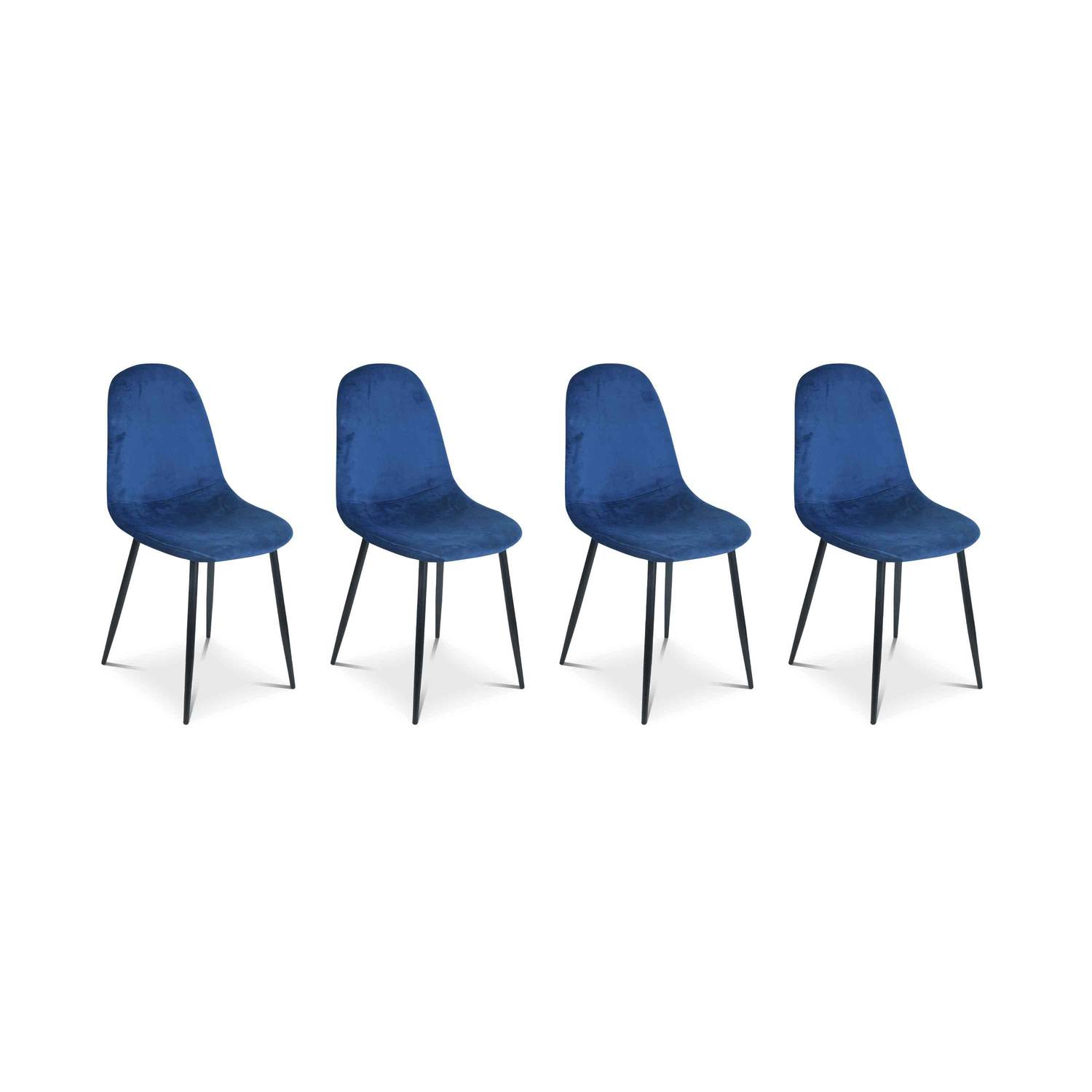 Set van 4 stoelen - Bombay - velours stoelen, metalen poten, vintage, comfortabel, design, stalen onderstel, B44xD53 x H88cmn - Blauw Photo3