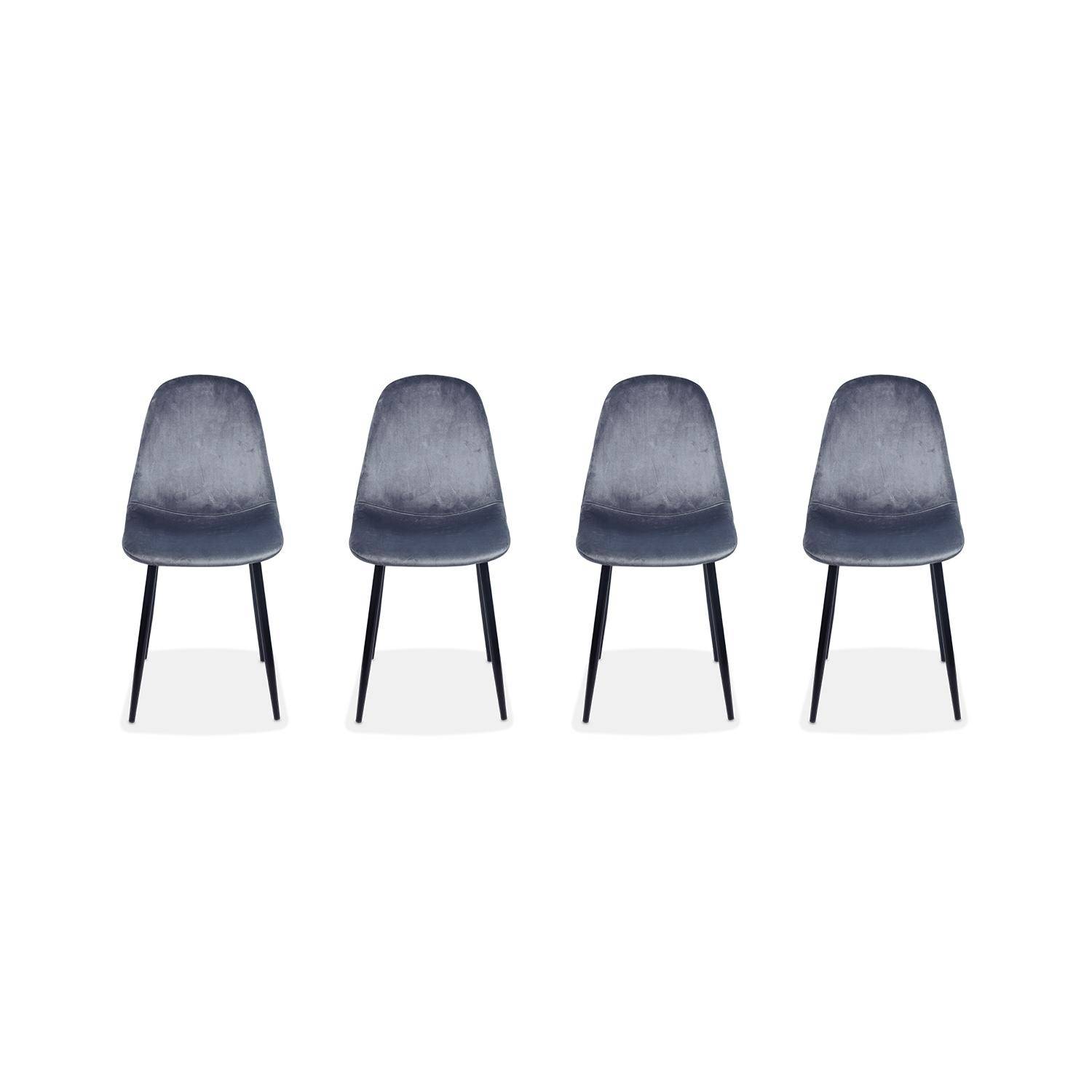 4er-Set Stühle – Bombay – Samtstühle, Dunkelgrau, Metallbeine, Vintage, bequem, Design, Stahlrahmen, B44x T53 x H88cm Photo3