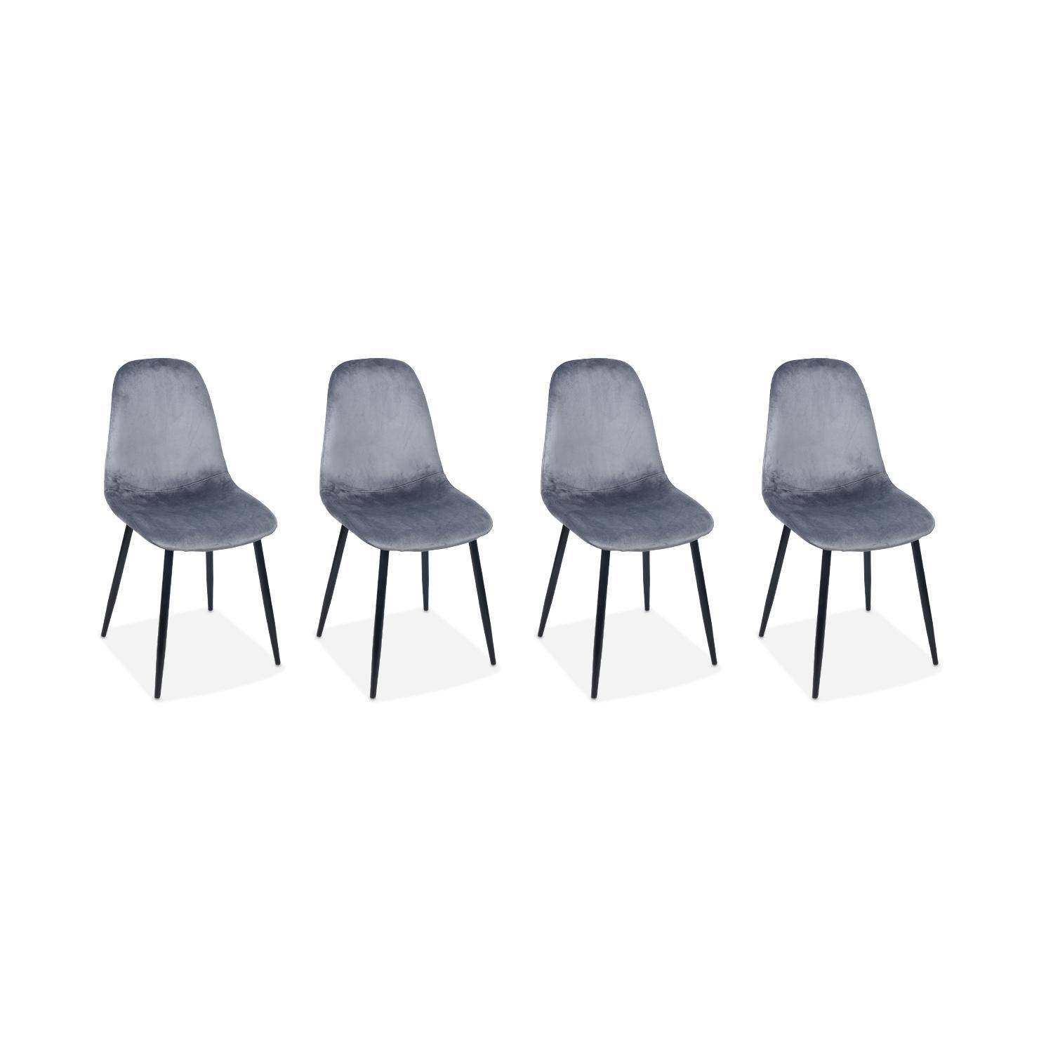 Set van 4 stoelen - Bombay - velours stoelen, metalen poten, vintage, comfortabel, design, stalen onderstel, B44xD53 x H88cmn - Donkergrijs Photo2