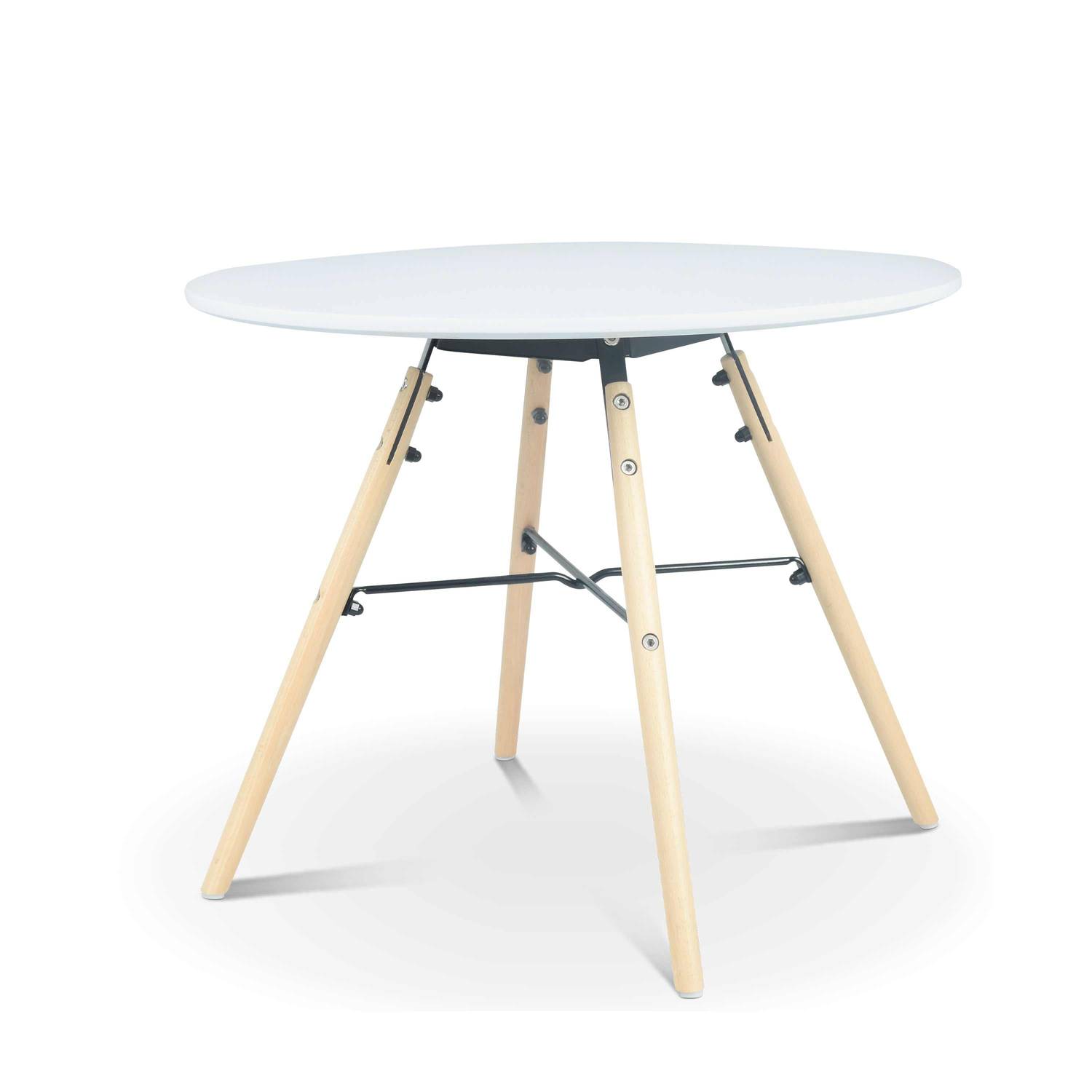 Table ronde blanche scandinave pour enfant CHARLIE - bois de hêtre et blanc, Ø60x H48cm Photo1