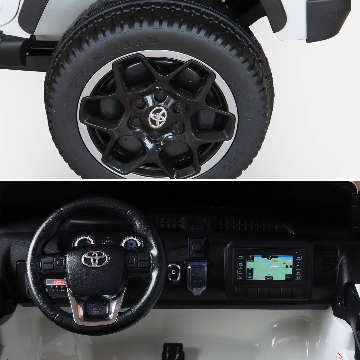 TOYOTA Hilux 2 roues motrices blanc, voiture électrique 12V, 2 places, pour enfants avec autoradio, télécommande, MP3, port USB / carte SD, prise jack et phares fonctionnels Photo6