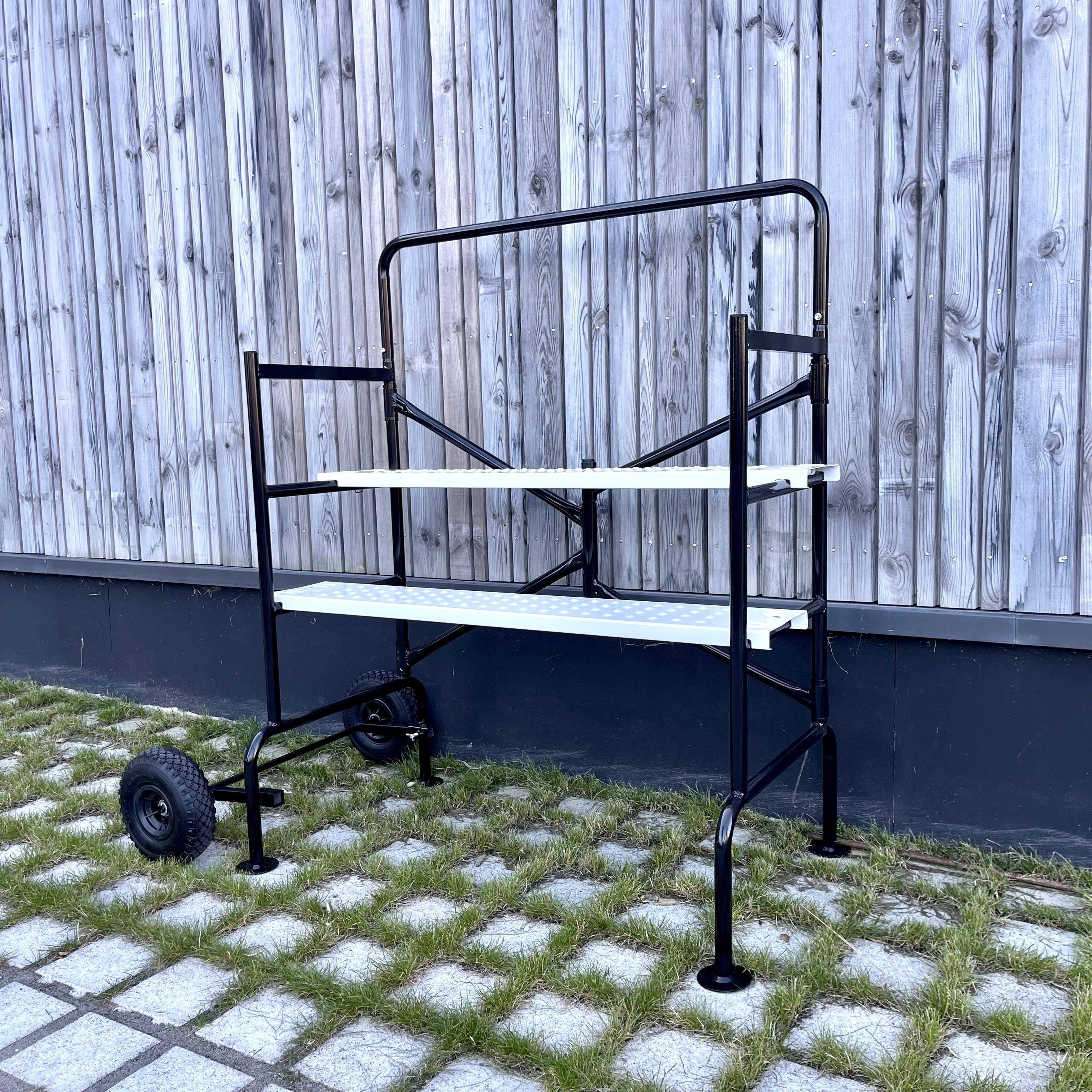 Rolling and folding scaffolding on two levels - mobile, 2 wheels, L140x W78 x H135cm open, weight capacity 150 kgs Photo2