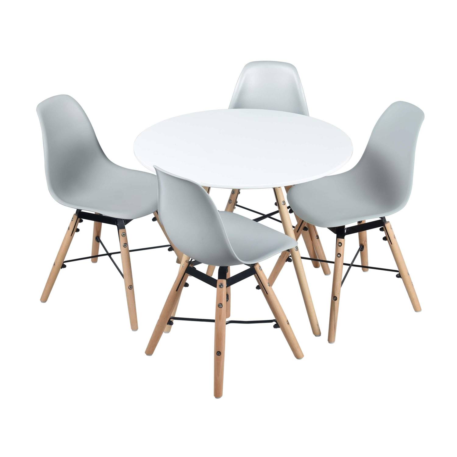 Runder Tisch und 4 graue Stühle im skandinavischen Stil für Kinder CHARLIE - Buche, grau und weiß, Ø 60 x H48 cm Photo1