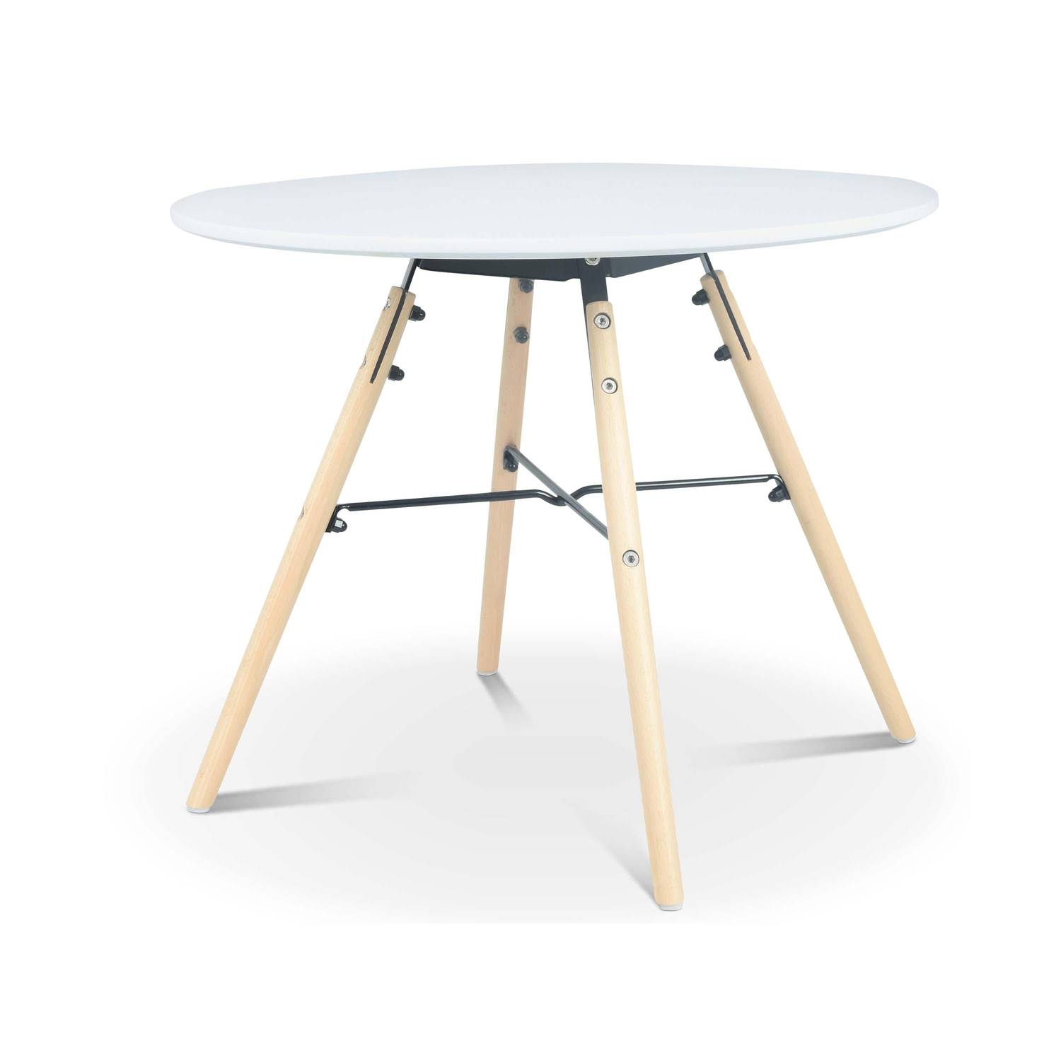 Runder Tisch und 4 graue Stühle im skandinavischen Stil für Kinder CHARLIE - Buche, grau und weiß, Ø 60 x H48 cm Photo2