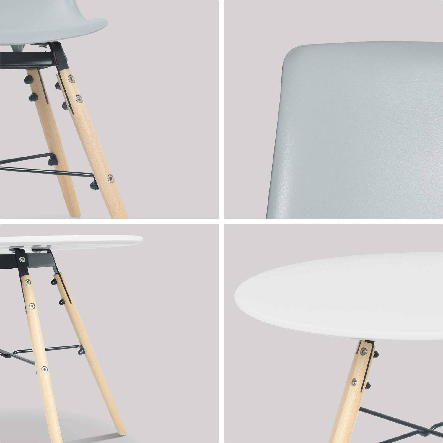 Runder Tisch und 4 graue Stühle im skandinavischen Stil für Kinder CHARLIE - Buche, grau und weiß, Ø 60 x H48 cm Photo4