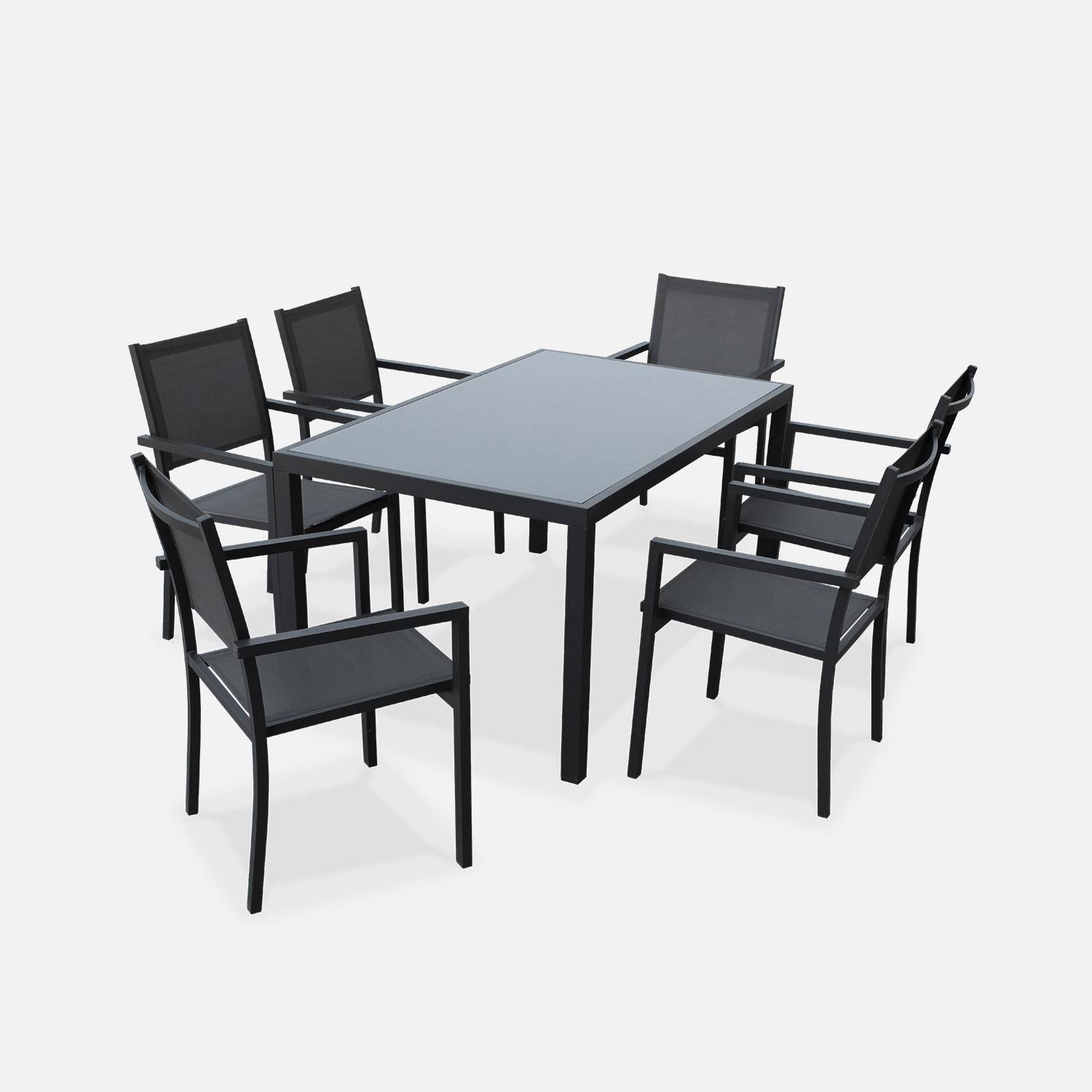 150cm aluminum garden table with 6 chairs, Anthracite / Grey | sweeek