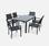 Salon de jardin aluminium Capua table 150cm, 6 fauteuils en textilène gris et alu anthracite