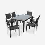 Set da giardino in alluminio e textilene - Capua - Antracite, Grigio - 6 posti - 1 grande tavolo rettangolare, 6 poltrone impilabili Photo2