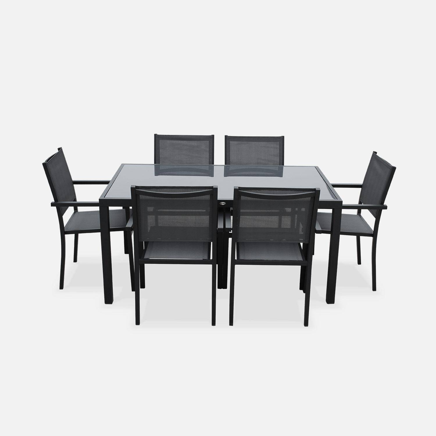 Ensemble Capua, 1 table 150cm et 6 fauteuils en aluminium et textilène Photo4