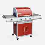 Barbecue gaz inox 14kW - Richelieu Rouge - Barbecue 4 brûleurs dont 1 feu latéral, côté grill et côté plancha Photo3