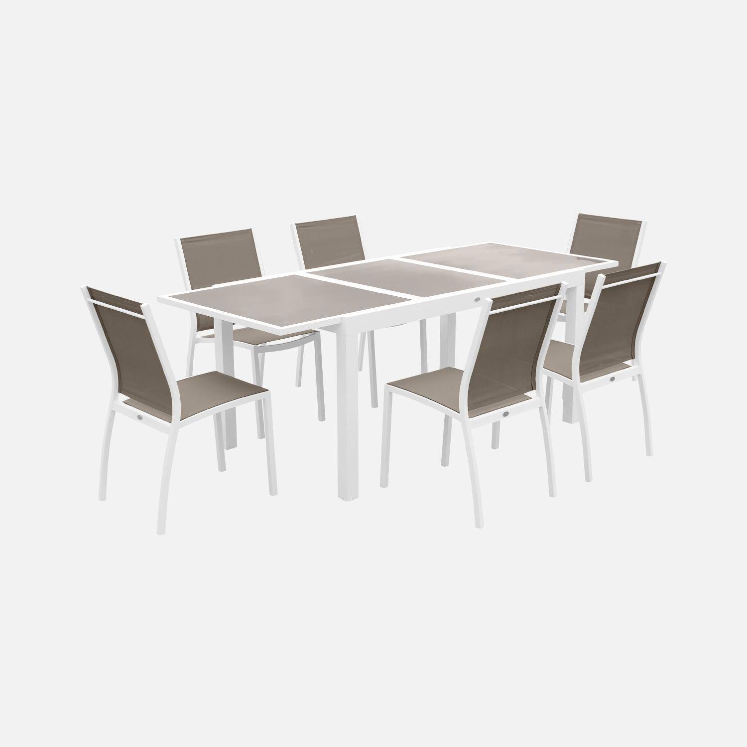 Lot de 2 chaises - Orlando Blanc / Taupe - En aluminium blanc et textilène taupe, empilables Photo3