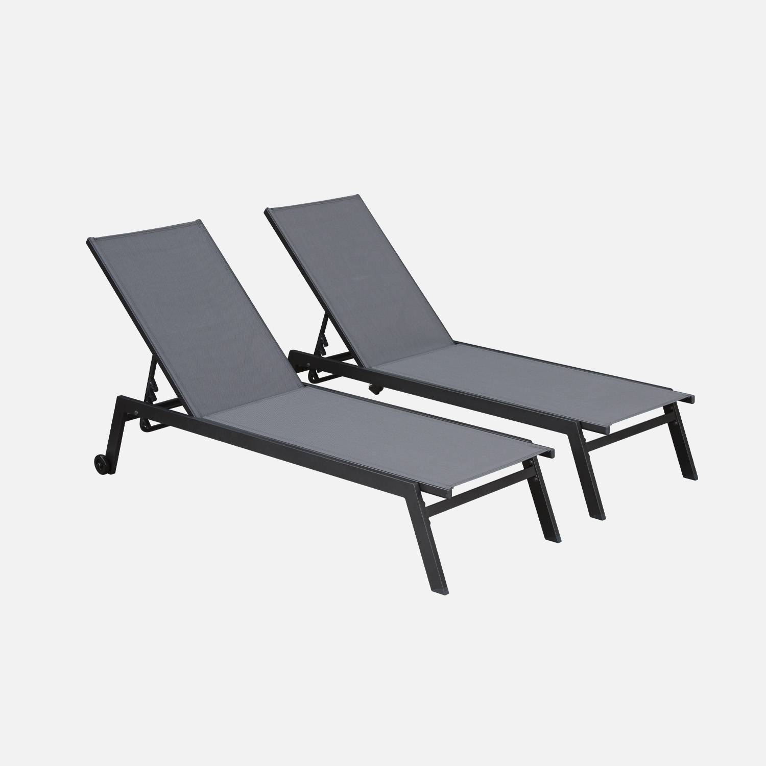 Set di 2 lettini prendisole in alluminio e textilene multiposizione, Antracite