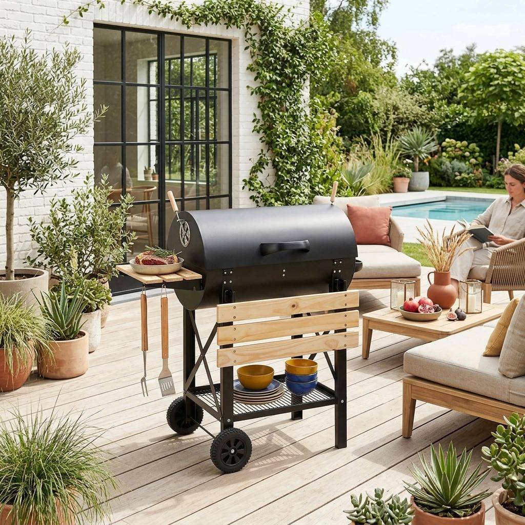 Houtskool barbecue Serge american smoker, met asbak - zwart,sweeek,Photo1