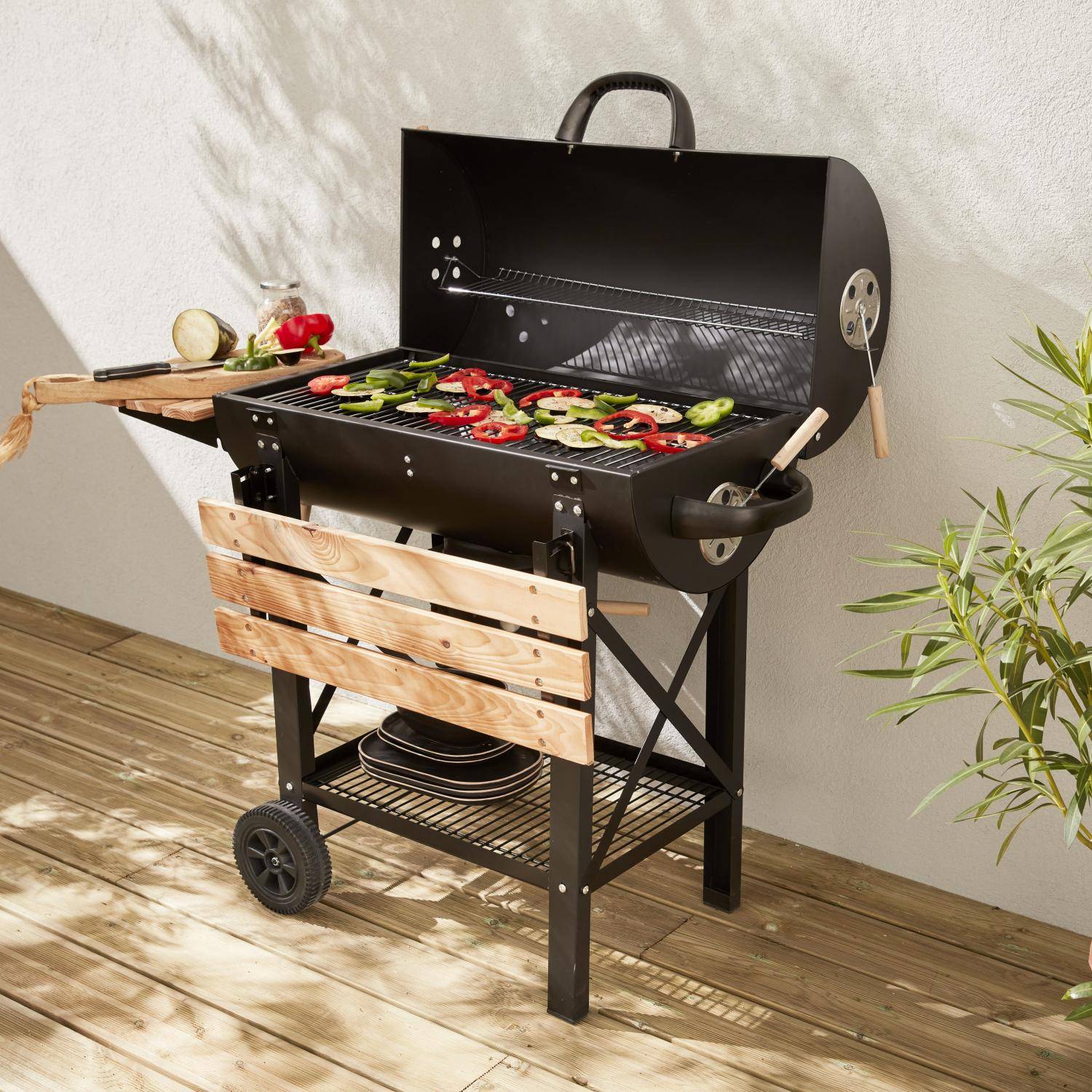 American-style charcoal smoker barbecue, Serge, Black, 114x35x79 cm Photo1