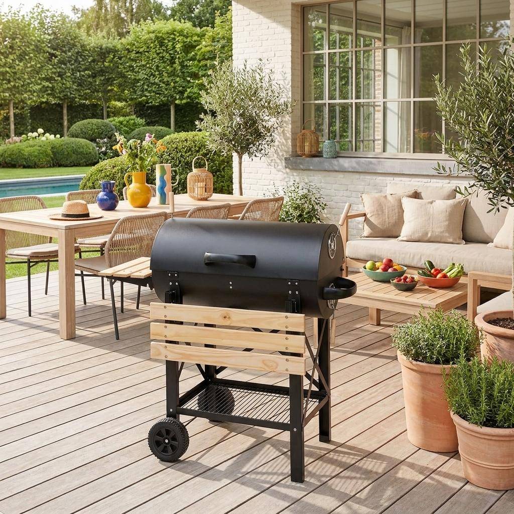 Houtskool barbecue Serge american smoker, met asbak - zwart Photo1