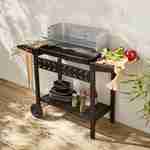 Barbecue au charbon - Alfred - Noir et gris, hauteur de grille ajustable, cuve émaillée, tablettes en bois, étagère et crochets Photo1