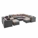 Ready assembled 14-seater premium polyrattan corner garden sofa set - sofa, armchair, coffee table - Tripoli - Chocolate rattan, Brown cushions Photo2