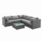 Gartengarnitur aus Kunststoffrattan - Napoli - Schwarz, graue Kissen - 5 Plätze - 2 Sessel ohne Armlehnen, 3 Ecksessel, ein Couchtisch Photo2