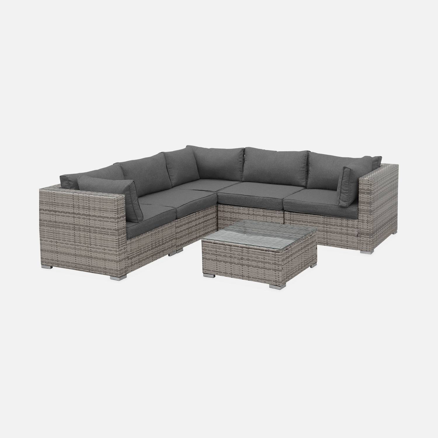 Conjunto de muebles de jardín de resina tejida - Napoli - Tonos de gris, Cojines Gris - 5 plazas | sweeek