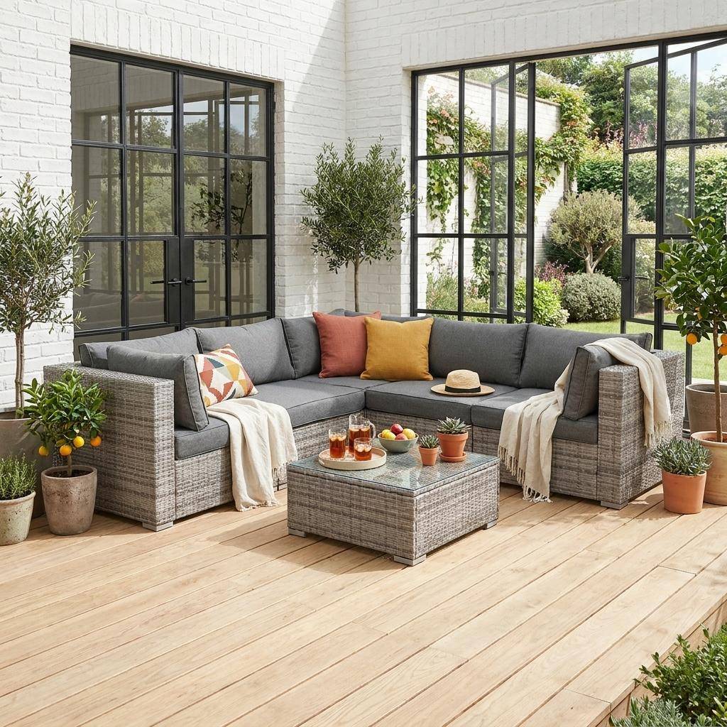 Conjunto de jardín de resina tejida, 5 plazas Varios tonos de grises - 234x82x67 cm Photo1