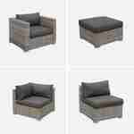 Gartengarnitur aus Kunststoffrattan - Caligari - Grautöne, graue Kissen - 5 Sitze - 1 Sessel, 1 Sessel ohne Armlehne, 1 Hocker, 2 Ecksessel, ein Couchtisch Photo8
