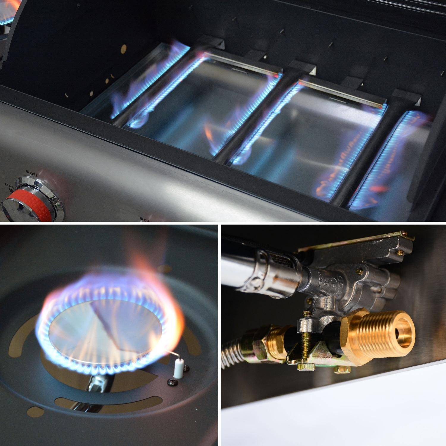 Barbecue au gaz - Bazin 3 Gris anthracite -  Cuisine extérieure 3 brûleurs + 1 feu latéral avec tablettes et thermomètre, rangement, roues Photo6