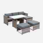 Gartenmöbel-Set für 6 Personen - Reggiano - Grautöne, grau melierte Kissen, Gartentisch mit Sofa, Chaiselongue und 2 verstaubaren Hockern Photo3