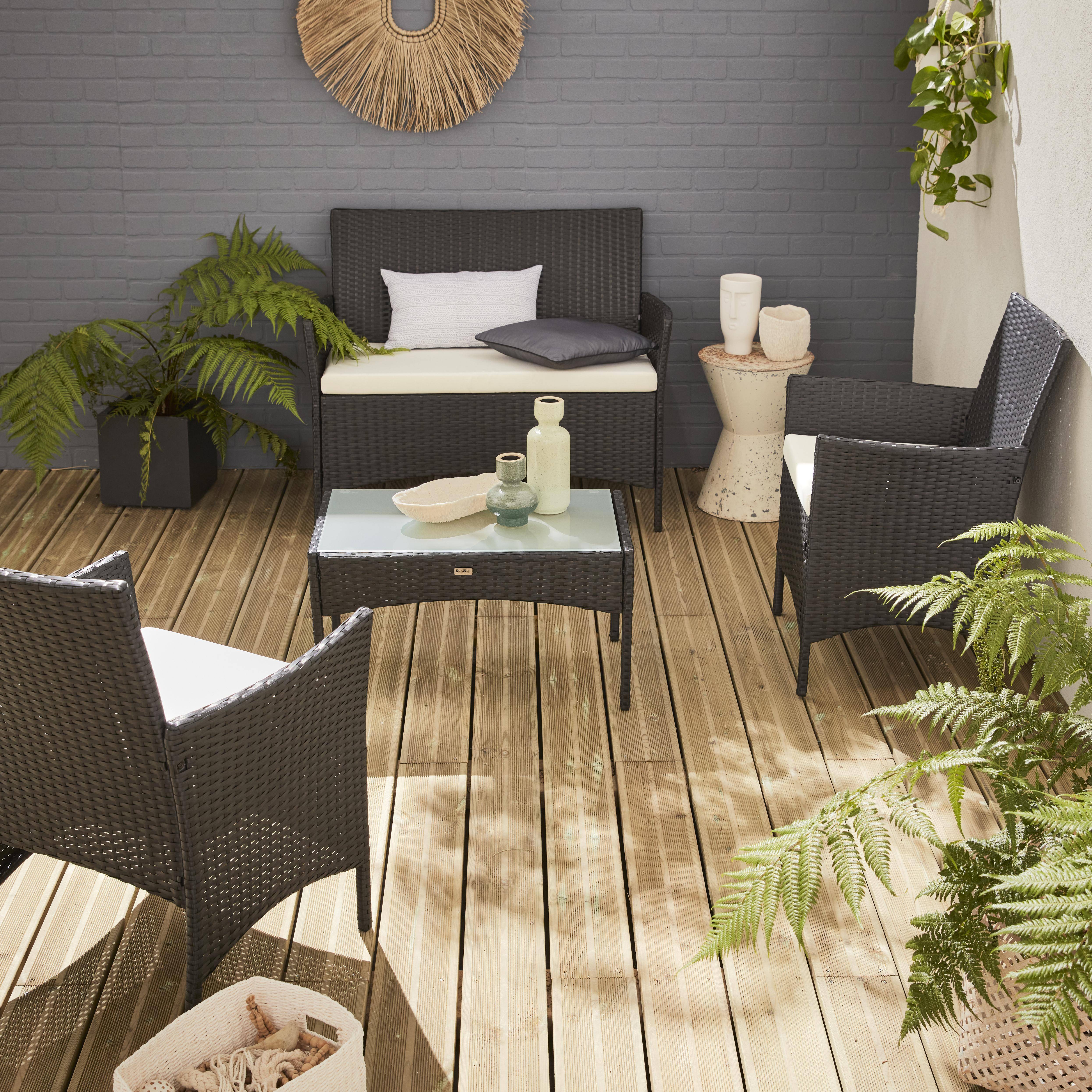 Conjunto de sofá de jardim em resina trançada, 4 lugares Preto - 104x59x85.5 cm,sweeek,Photo2