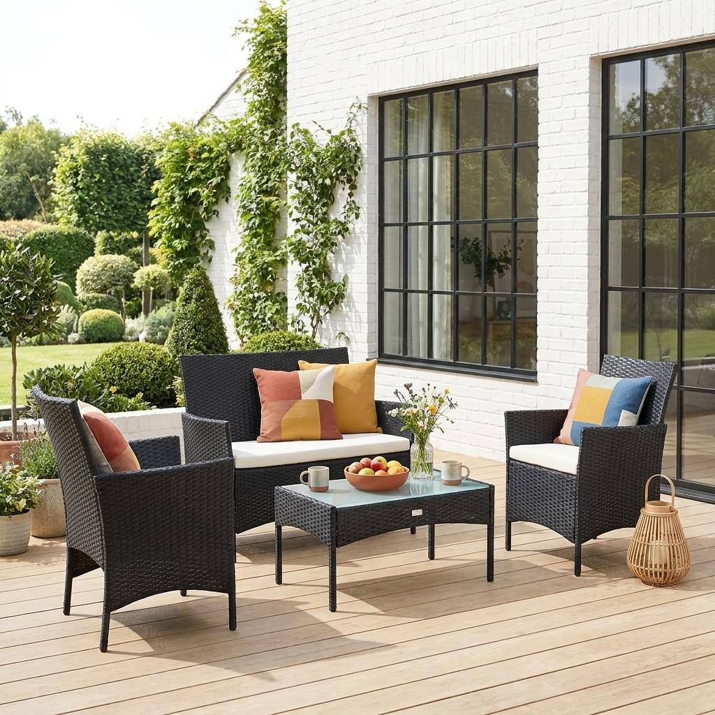 Conjunto de sofá de jardim em resina trançada, 4 lugares Preto - 104x59x85.5 cm Photo1