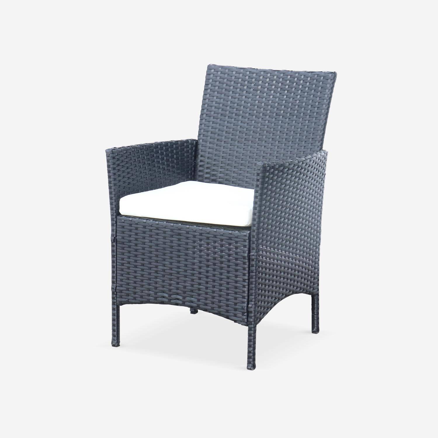Zestaw mebli ogrodowych z technorattanu - Moltès - Czarny, poduszki ecru - Miejsca siedzące dla 4 osób - 1 sofa, 2 fotele, 1 stolik kawowy,sweeek,Photo4