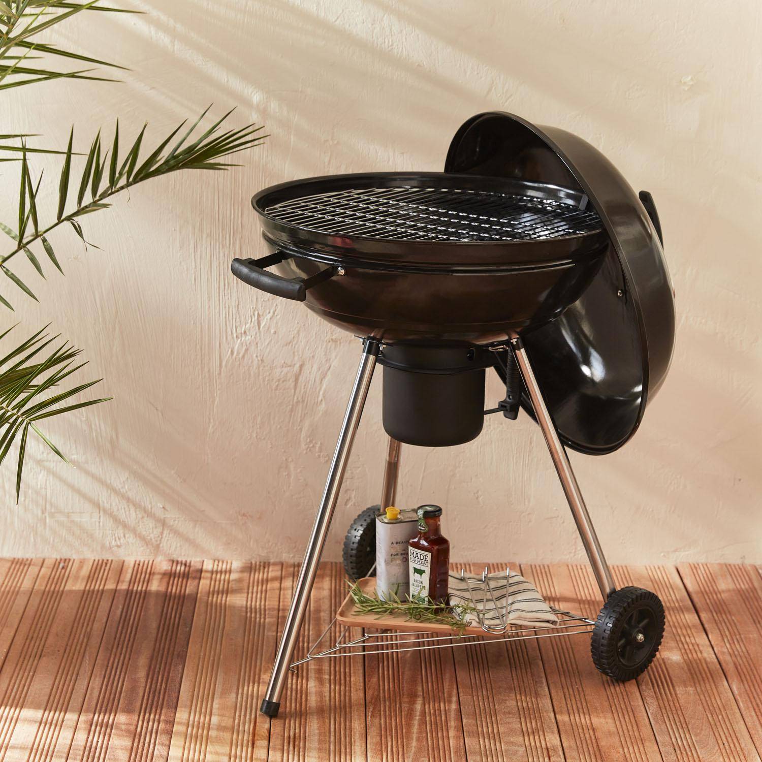 Barbecue charbon de bois Ø57cm - Georges - Noir émaillé, barbecue avec aérateurs, émaillé, fumoir, récupérateur de cendres Photo3