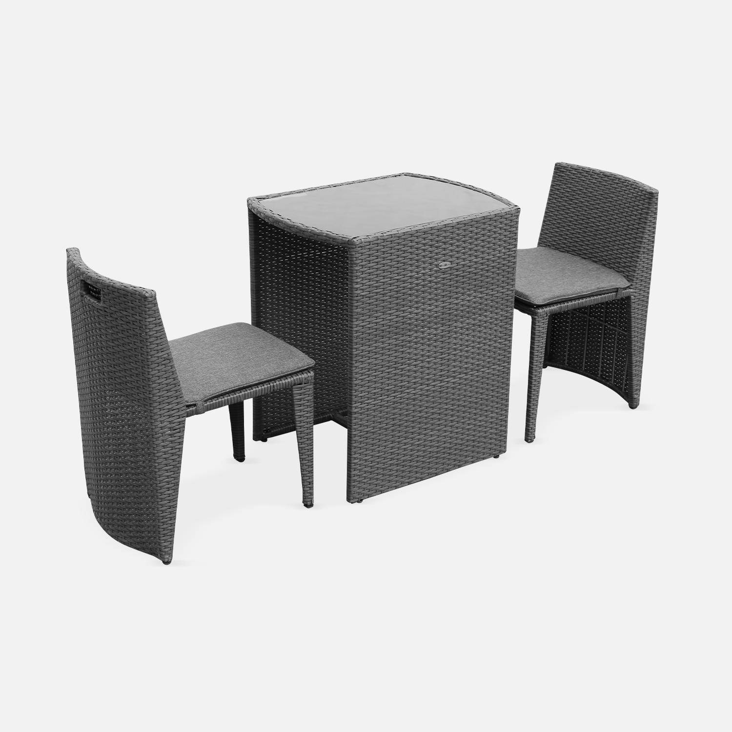 Gartentisch aus Kunststoffrattan - Doppio - Grau, graumelierte Kissen - 2 Plätze, eingebaut, spezieller Balkon oder kleine Terrasse Photo4