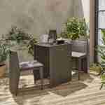 Table de jardin en résine tressée - Doppio - Gris, Coussins gris chiné - 2 chaises,  encastrable, spécial balcon ou petite terrasse Photo1