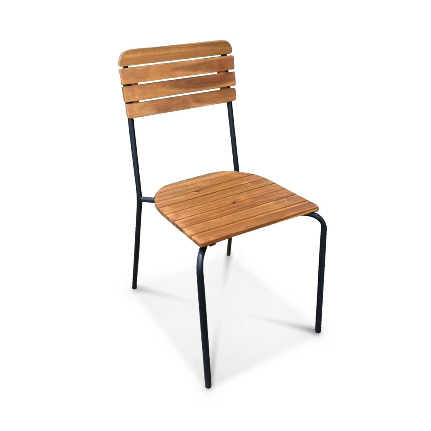 Gartenmöbel-Set aus Holz und Metall 180x90cm - Lima - Rechteckiger Tisch aus Akazie und Metall mit 4 Stühlen und 2 stapelbaren Sesseln Photo7