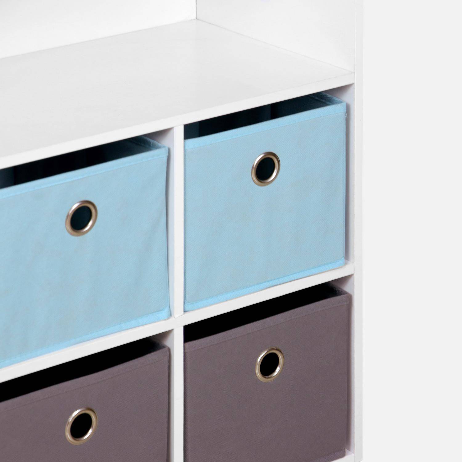 Mueble con almacenaje para niño, blanco - Camilo - con 7 compartimentos y 6 cestas grises y azules,sweeek,Photo5