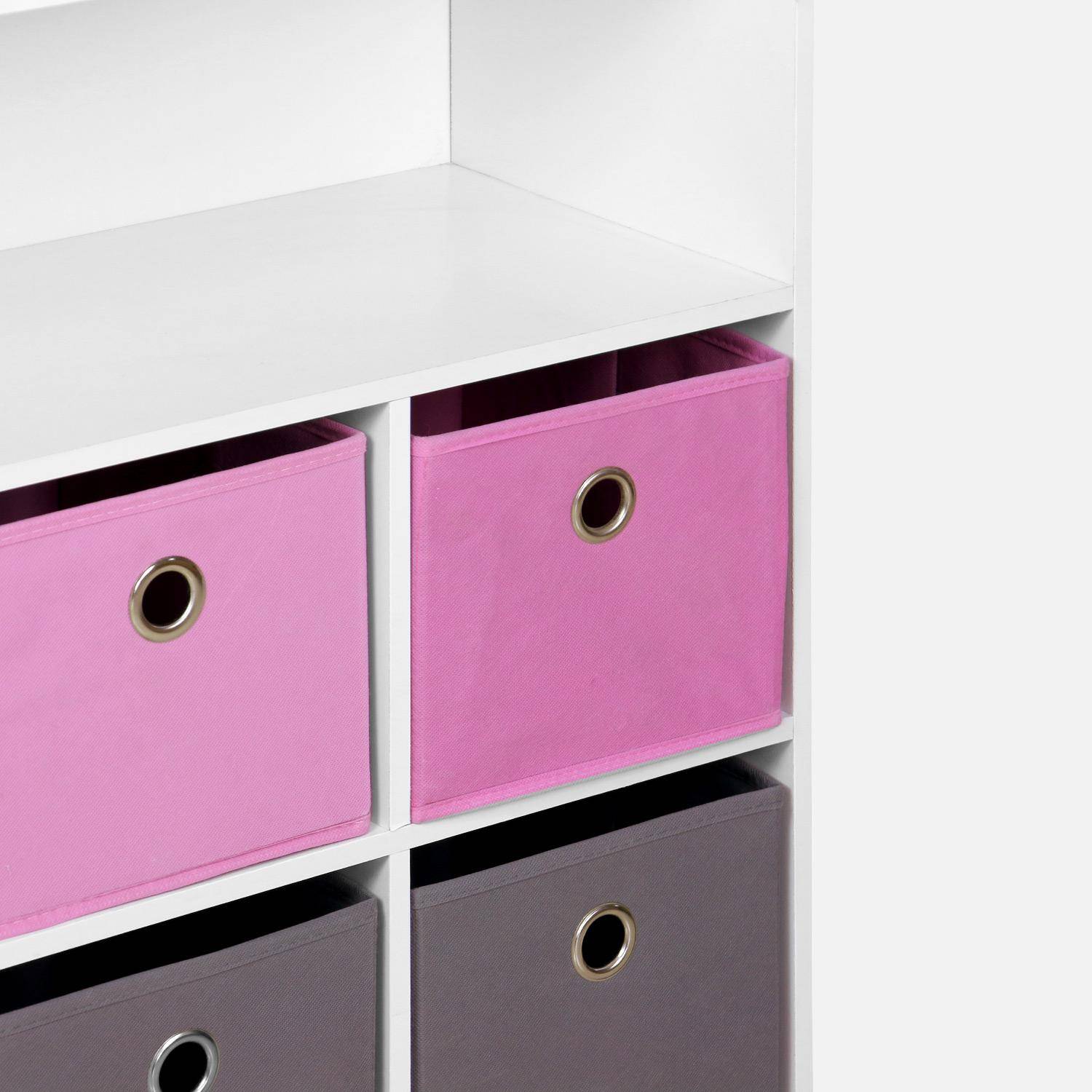 Mueble con almacenaje para niño, blanco - Camila - con 7 compartimentos y 6 cestas grises y rosas,sweeek,Photo5