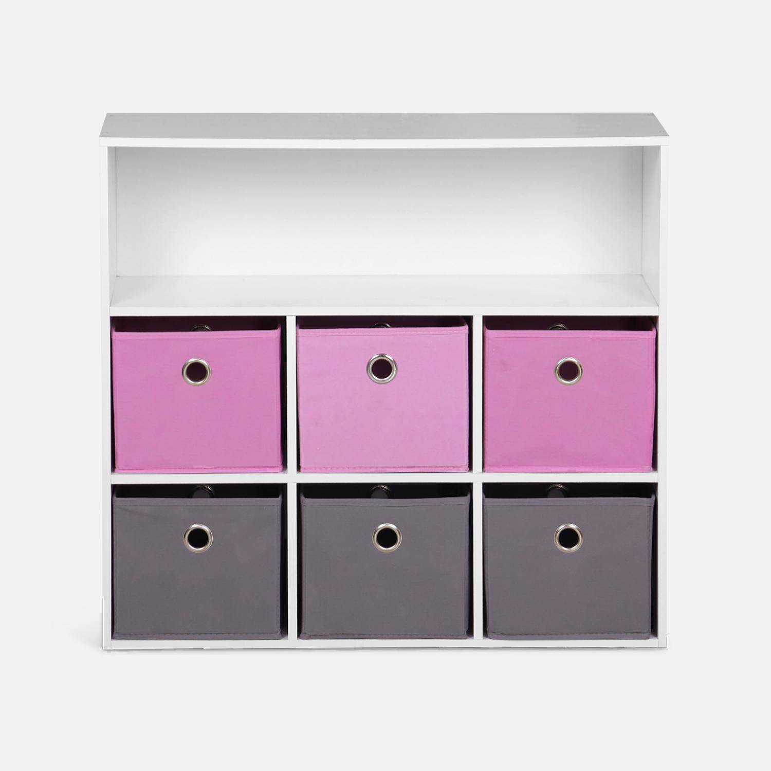 Storage unit for children, white - Camille - with 7 compartments and 6 baskets in grey and pink Photo4